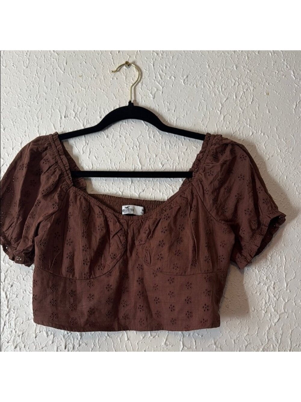 Brown Smocked Crop Blouse
